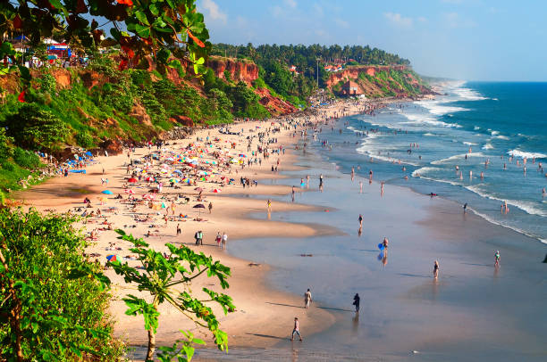 View of Varkala beach from cliff. Kerala. India